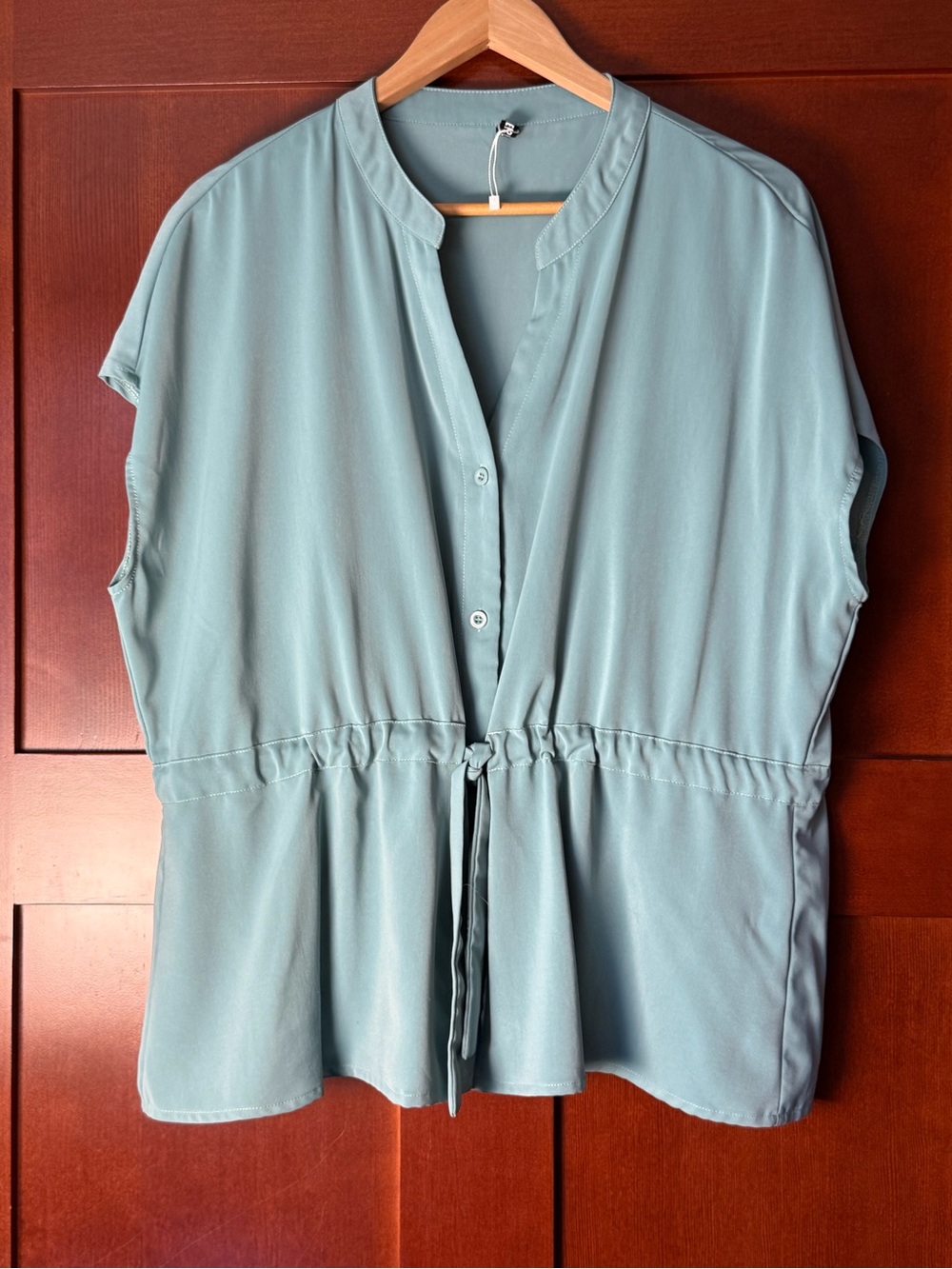 CiCi Bird Mint Green Button Up Tie Waist Blouse Top 2XL NWOT
